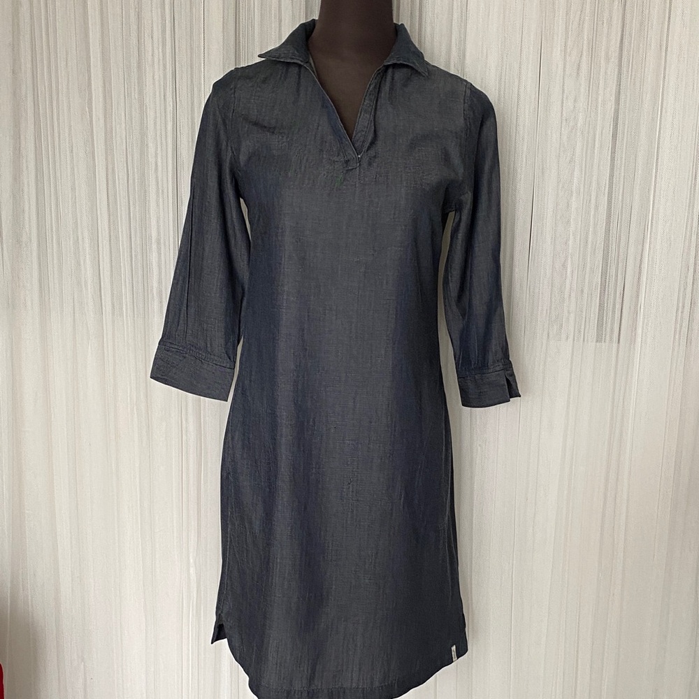 Woolrich Heather Grey Shirt Dress Pockets Tencel/Cotton 3/4 Slit Sleeves